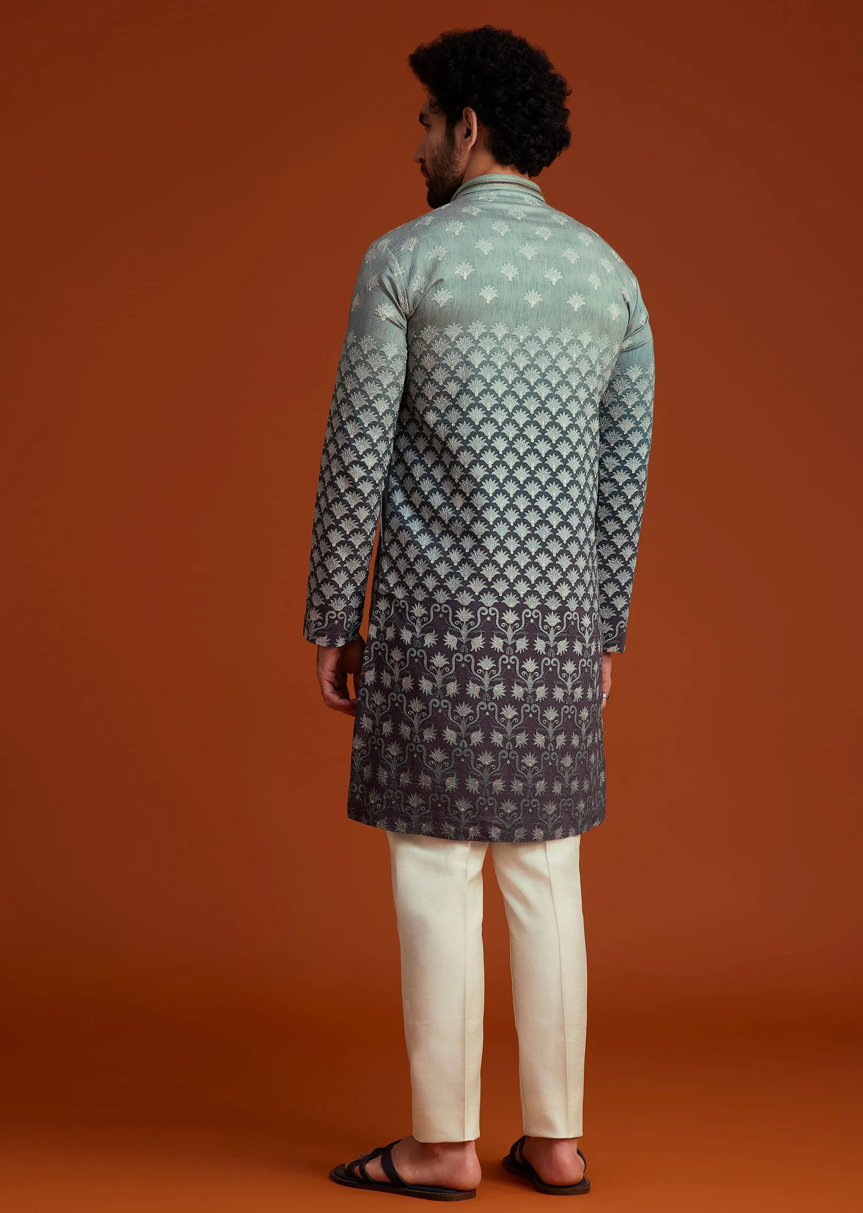 Grey Ombre Embroidered Kurta Pant Set