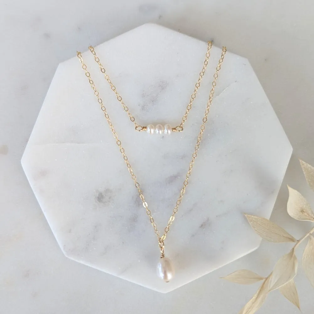 HARPER Pearl Layered Drop Necklace