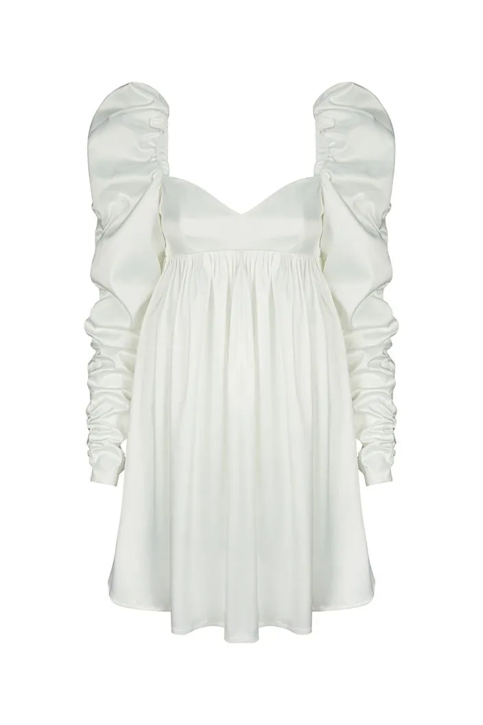 Hot Ribbed Puffy Sleeves White Wedding Dress