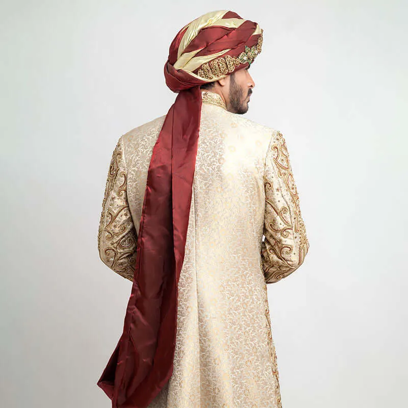 Ivory Pure Jamavar Silk Form-Fitted Sherwani