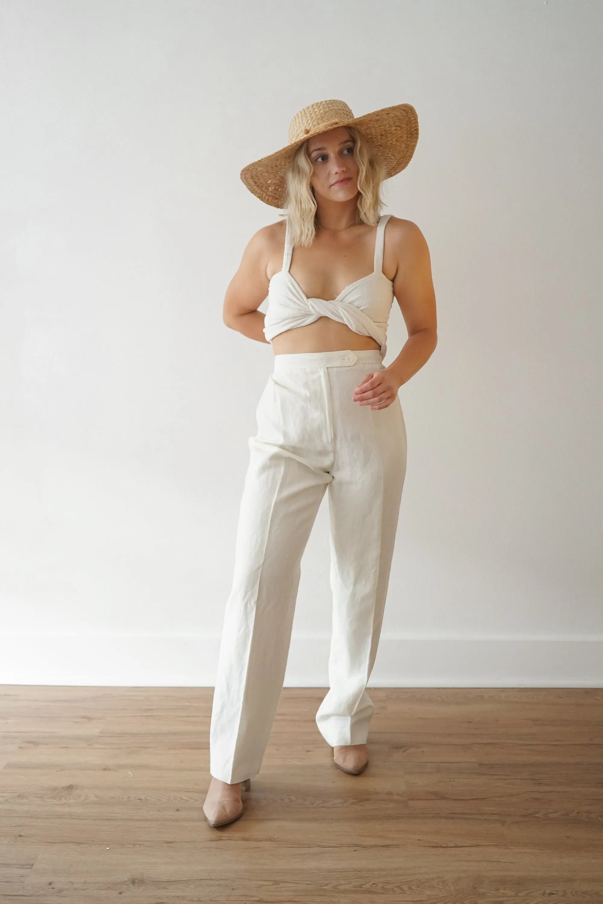 lemon fitted linen trousers