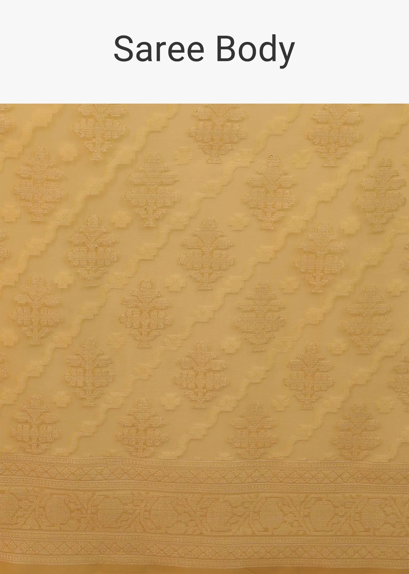 Marigold Yellow Saree In Cotton And Banarasi Chanderi Geometric Woven Pattern