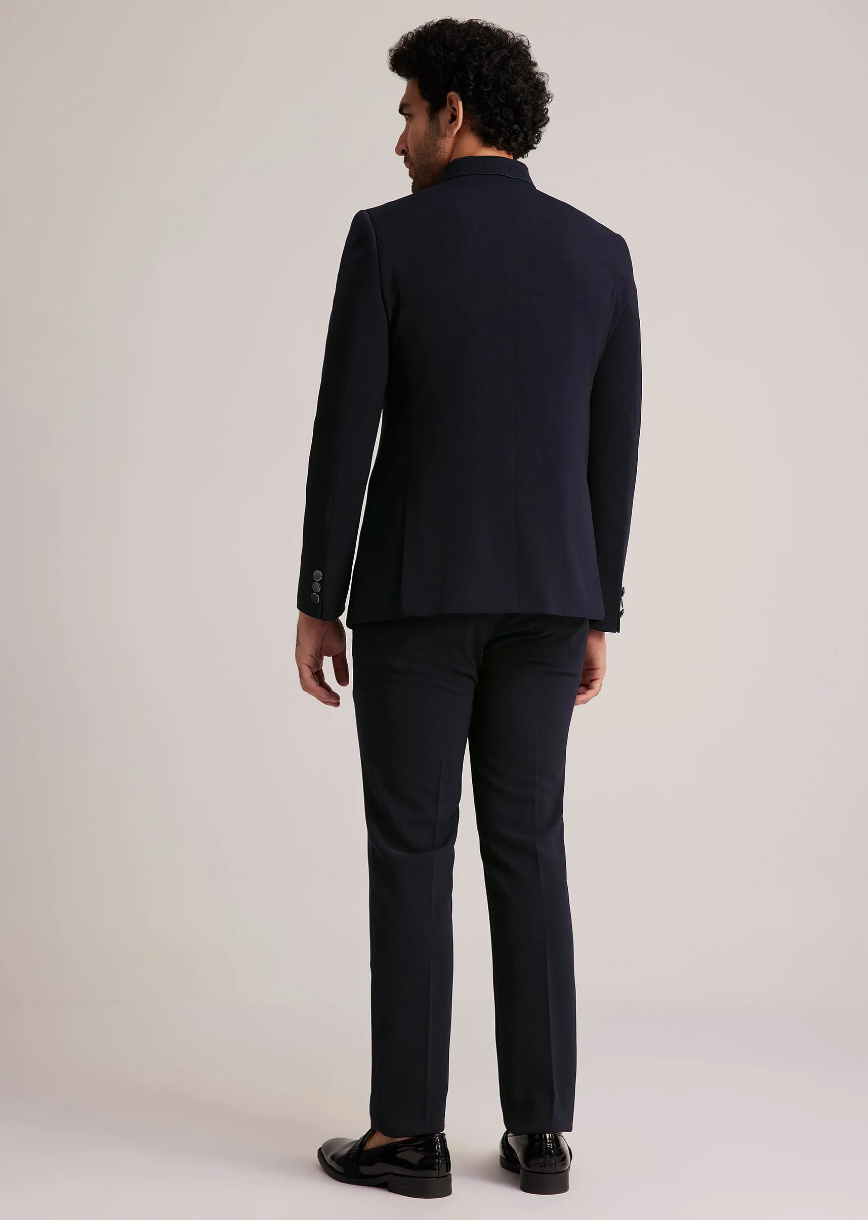 Navy Blue Embroidered Bandhgala Suit Kalki