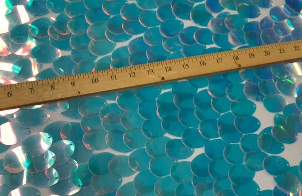 Oval Jumbo Payette Sequins Fabric | Clear Oval Iridescent Sequins fabric | 52" |