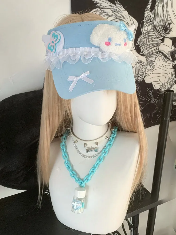 Pink Plushie Ruffled Lace Wings Visor Cap