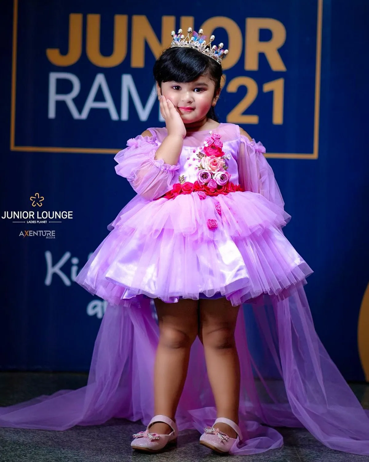 Pre-Order: Lavender High Low Layered Gown With Dark Pink Flowers