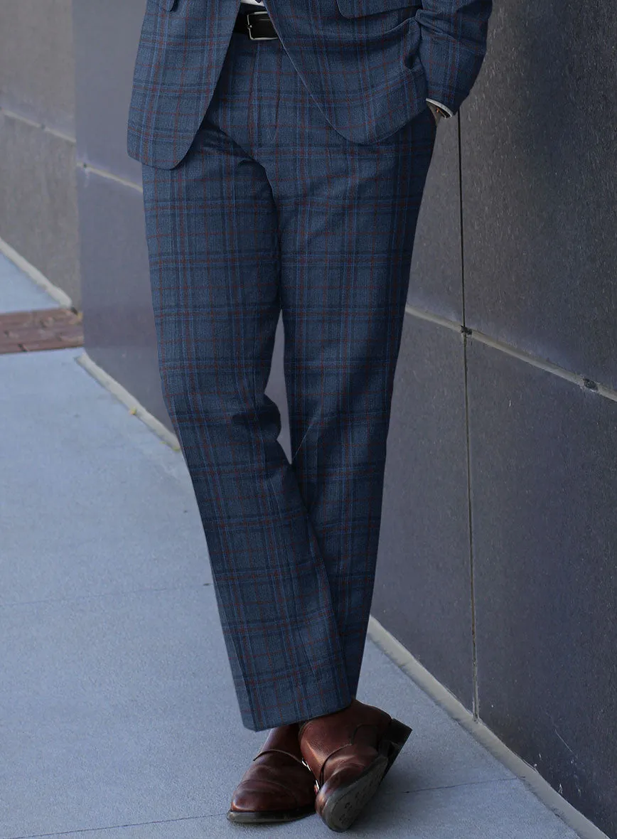Reda Chambray Blue Checks Wool Pants