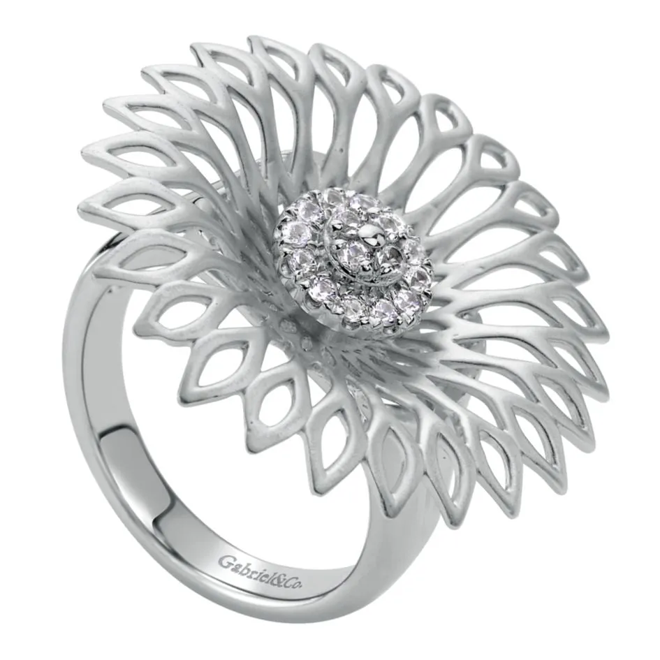 Sunflower Sterling Silver and White Sapphires Fashion Ring