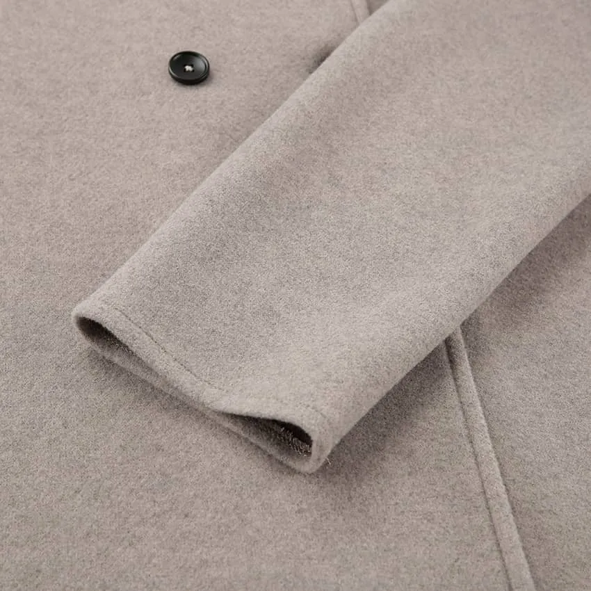V-neck double-breasted woolen coat