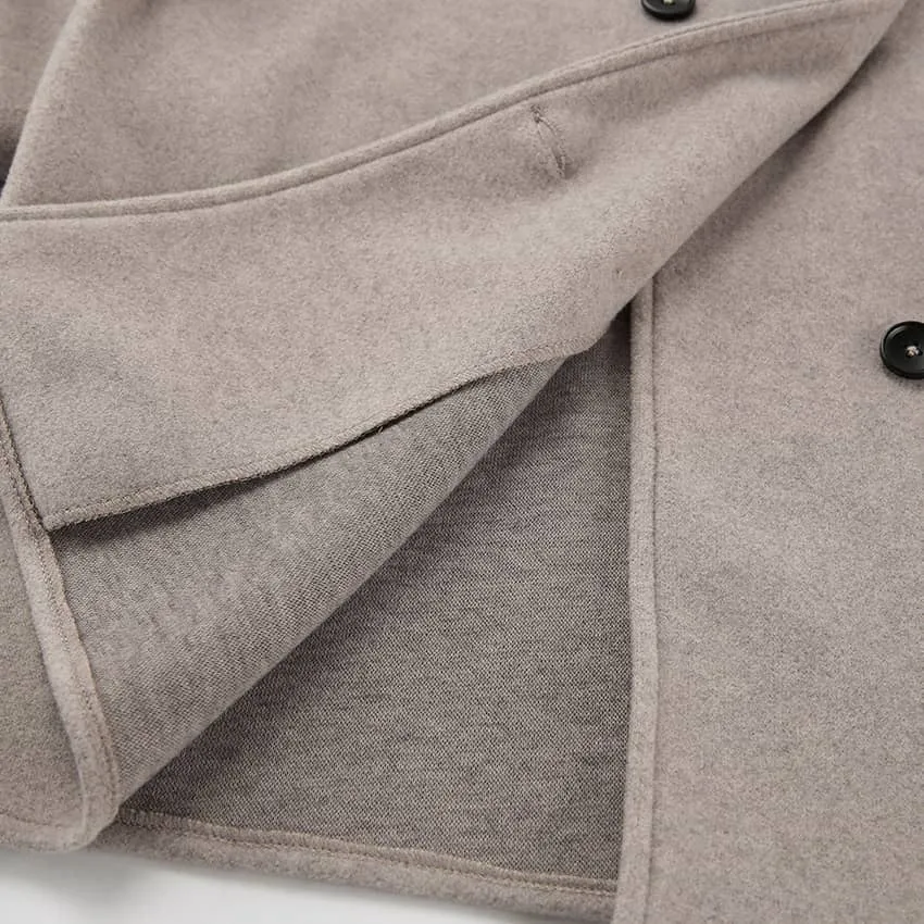 V-neck double-breasted woolen coat